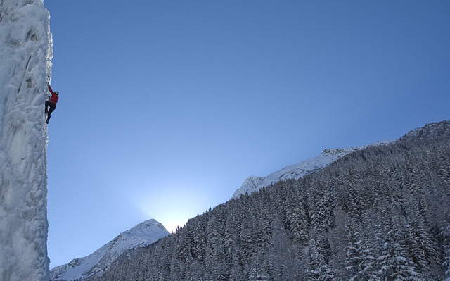 Ice Climbing in the Gorzderette at Champagny-le-Haut, France.